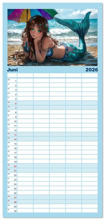 Produktbild: Familienplaner 2026 - Meerjungfrauen - geheimnisvolle Sch&ouml;nheiten des Meeres mit 5 Spalten (Wandkalender, 21 x 45 cm) CALVENDO