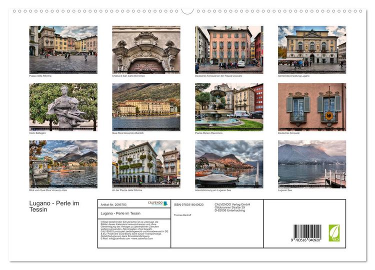 Produktbild: Lugano - Perle im Tessin (hochwertiger Premium Wandkalender 2026 DIN A2 quer), Kunstdruck in Hochglanz