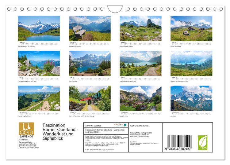 Produktbild: Faszination Berner Oberland - Wanderlust und Gipfelblick (Wandkalender 2027 DIN A4 quer), CALVENDO Monatskalender