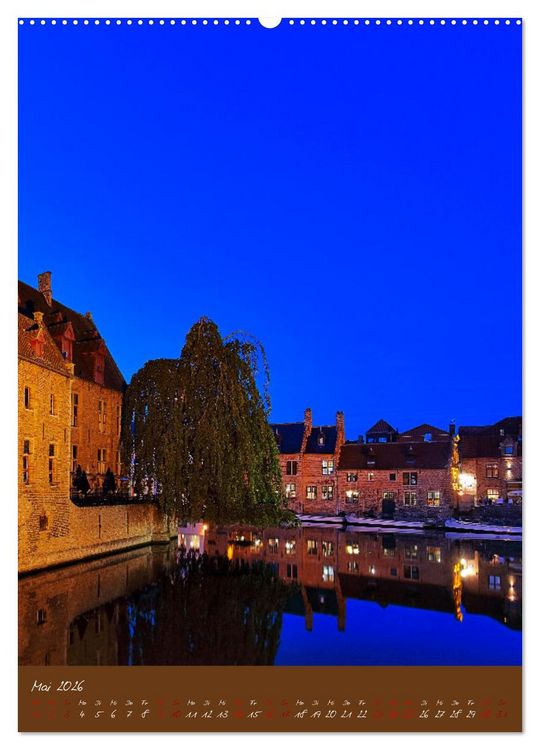 Produktbild: D&auml;mmerung in Gent und Br&uuml;gge (hochwertiger Premium Wandkalender 2026 DIN A2 hoch), Kunstdruck in Hochglanz