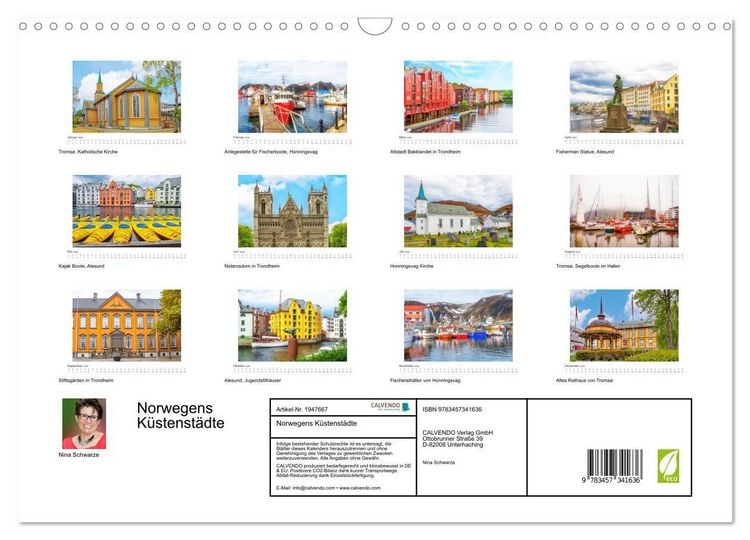 Produktbild: Norwegens K&uuml;stenst&auml;dte (Wandkalender 2026 DIN A3 quer), CALVENDO Monatskalender