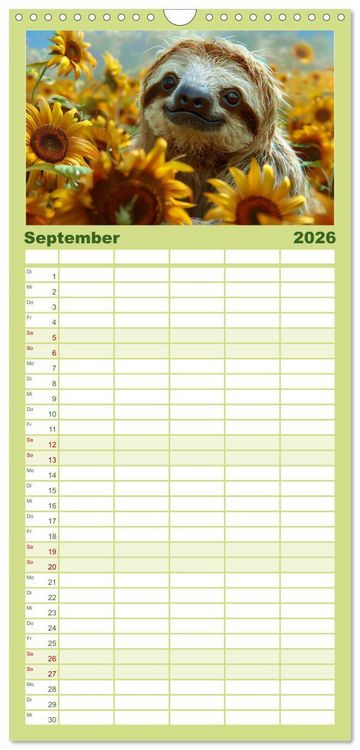 Produktbild: Familienplaner 2026 - Faultiere - entspannt durchs Jahr mit 5 Spalten (Wandkalender, 21 x 45 cm) CALVENDO