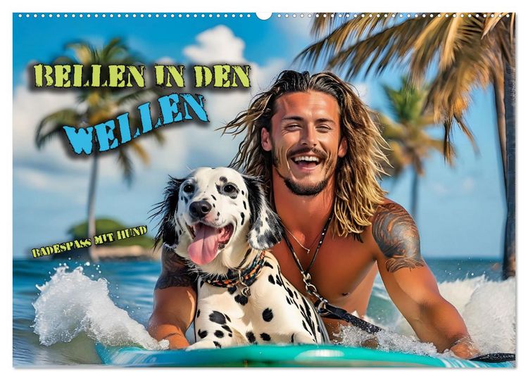 Produktbild: Bellen in den Wellen - Badespa&szlig; mit Hund (Wandkalender 2026 DIN A2 quer), CALVENDO Monatskalender