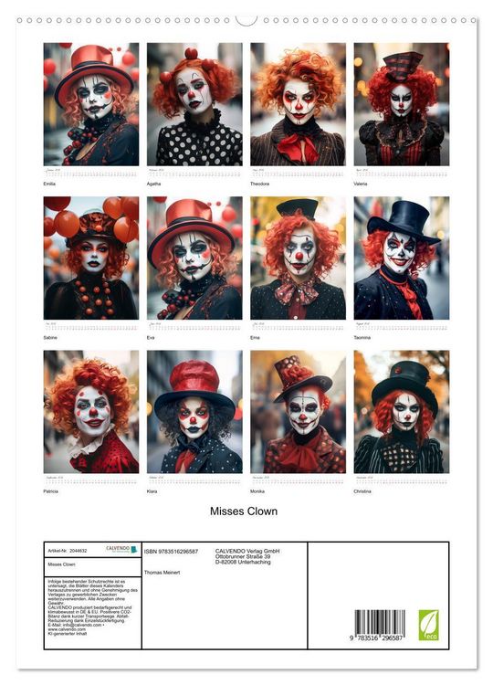 Produktbild: Misses Clown (hochwertiger Premium Wandkalender 2026 DIN A2 hoch), Kunstdruck in Hochglanz