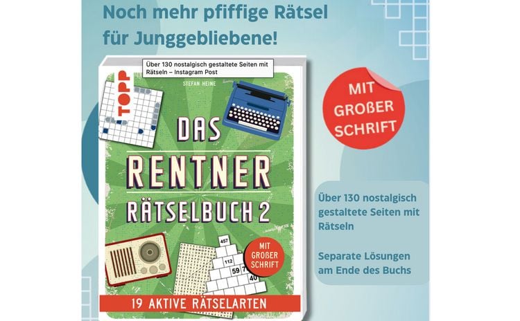 Produktbild: Das Rentner-R&auml;tselbuch 2 &ndash; 19 aktuelle R&auml;tselarten mit Nostalgie-Effekt