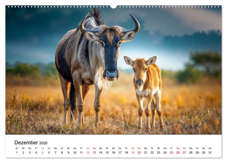 Produktbild: Gnus - die gro&szlig;en Wanderer (hochwertiger Premium Wandkalender 2026 DIN A2 quer), Kunstdruck in Hochglanz