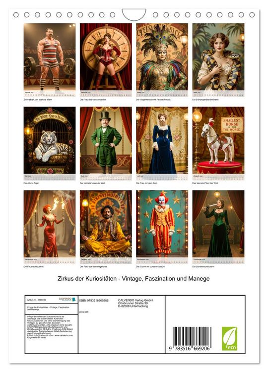 Produktbild: Zirkus der Kuriosit&auml;ten - Vintage, Faszination und Manege (Wandkalender 2026 DIN A4 hoch), CALVENDO Monatskalender