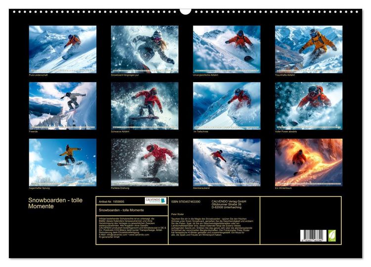 Produktbild: Snowboarden - tolle Momente (Wandkalender 2026 DIN A2 quer), CALVENDO Monatskalender