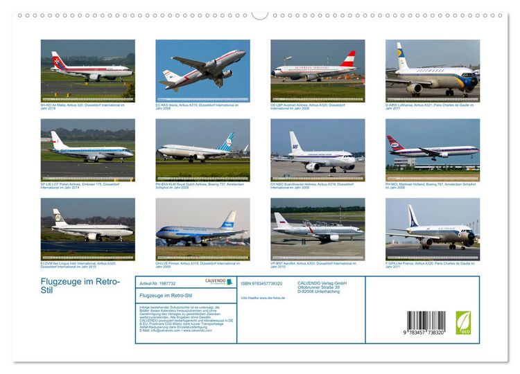 Produktbild: Flugzeuge im Retro-Stil (hochwertiger Premium Wandkalender 2026 DIN A2 quer), Kunstdruck in Hochglanz