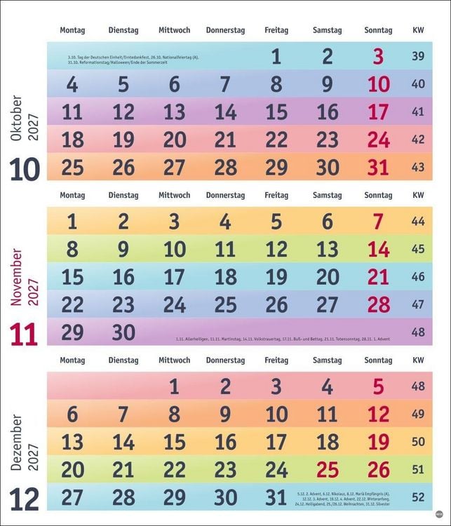 Produktbild: Bunte Wochen 3-Monatsplaner 2027