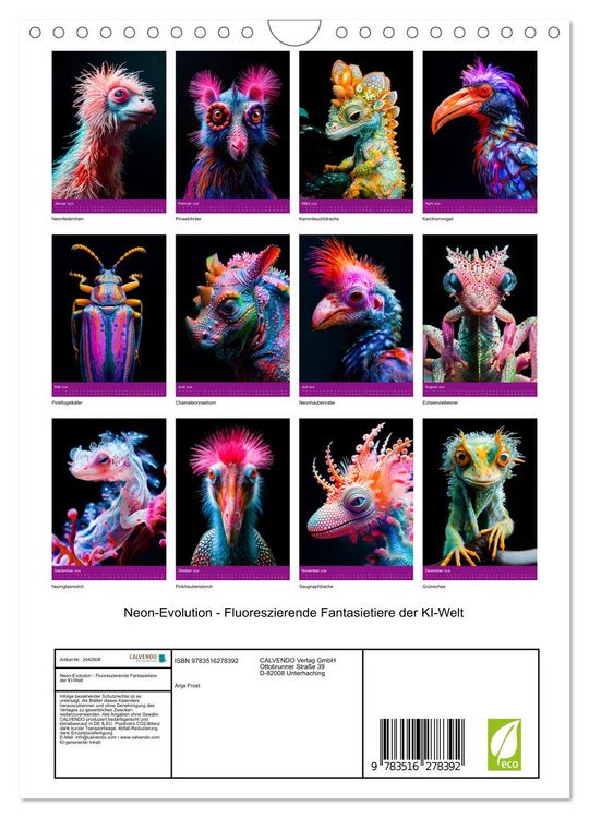 Produktbild: Neon-Evolution - Fluoreszierende Fantasietiere der KI-Welt (Wandkalender 2026 DIN A4 hoch), CALVENDO Monatskalender