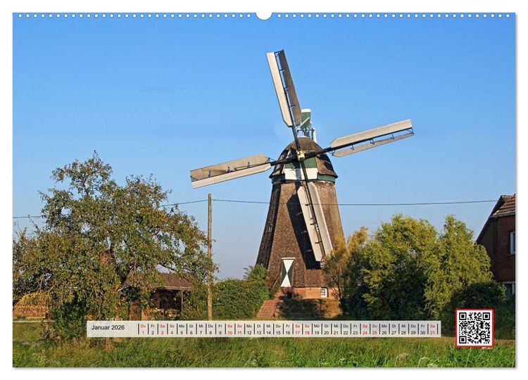 Produktbild: Die sch&ouml;nsten Windm&uuml;hlen am Niederrhein (hochwertiger Premium Wandkalender 2026 DIN A2 quer), Kunstdruck in Hochglanz