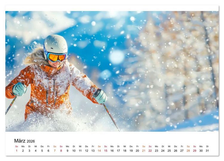 Produktbild: Skifahren - endlich Schnee (Tischkalender 2026 DIN A5 quer), CALVENDO Monatskalender
