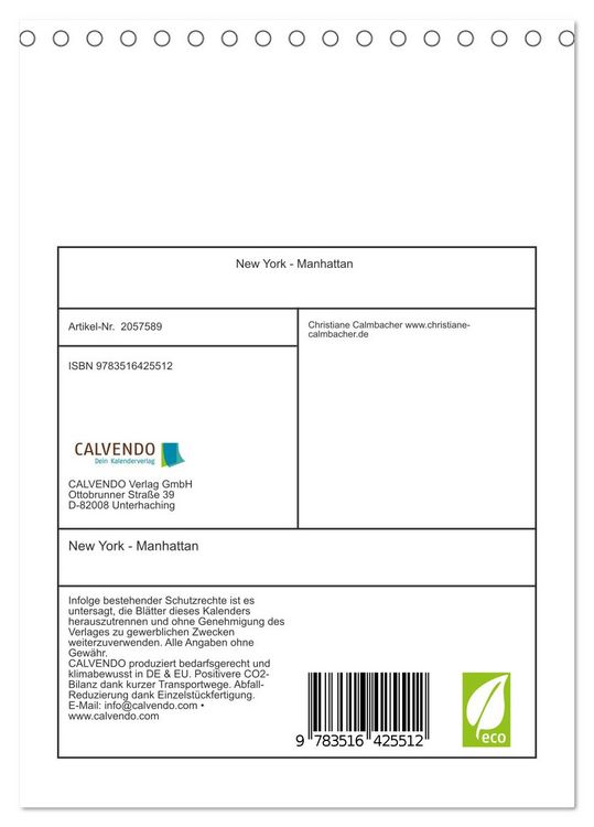Produktbild: New York - Manhattan (Tischkalender 2026 DIN A5 hoch), CALVENDO Monatskalender