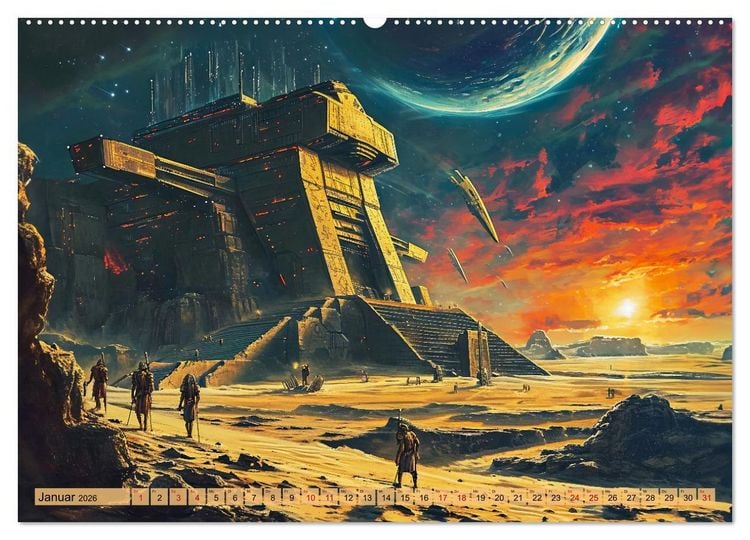 Produktbild: &Auml;gyptische Pr&auml;-Astronautik - Science Fiction G&ouml;tter im All (hochwertiger Premium Wandkalender 2026 DIN A2 quer), Kunstdruck in Hochglanz
