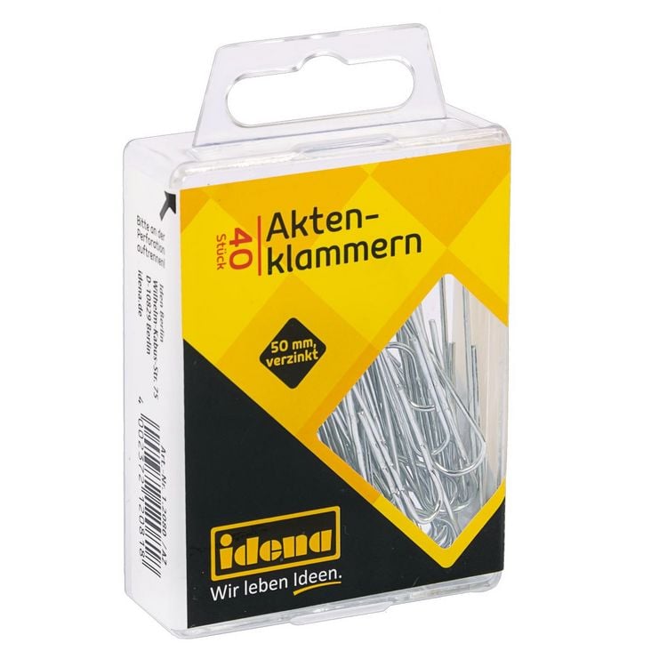 Produktbild: Idena Aktenklammern aus Metall verzinkt silber 40 St&uuml;ck H&auml;ngebox