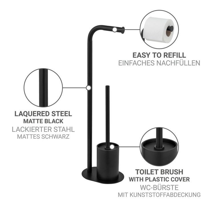 Produktbild: Stand WC-Garnitur Mod. Levante, schwarz, Stahl, 23x63x17 cm, rostfrei und freistehend