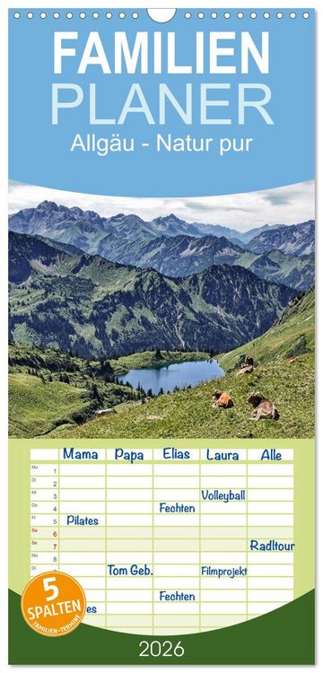 Produktbild: Familienplaner 2026 - Allg&auml;u - Natur pur mit 5 Spalten (Wandkalender, 21 x 45 cm) CALVENDO
