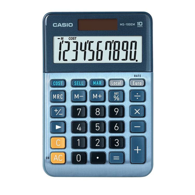Produktbild: Casio MS-100EM Tischrechner Blau Display (Stellen): 10 solarbetrieben (L x B) 101 mm x 149 mm