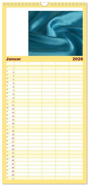 Produktbild: Familienplaner 2026 - Foto- und Bastelkalender Satin - Stilvoll zum Selbstgestalten mit 5 Spalten (Wandkalender, 21 x 45 cm) CALVENDO