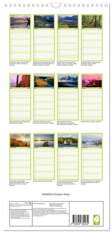 Produktbild: Familienplaner 2027 - KANADA Christian Heeb mit 5 Spalten (Wandkalender, 21 x 45 cm) CALVENDO