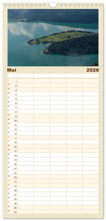 Produktbild: Familienplaner 2026 - Berge und Seen rund um die Zugspitze mit 5 Spalten (Wandkalender, 21 x 45 cm) CALVENDO