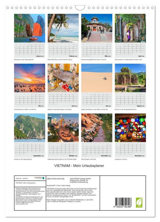 Produktbild: VIETNAM - Mein Urlaubsplaner (Wandkalender 2026 DIN A3 hoch), CALVENDO Monatskalender