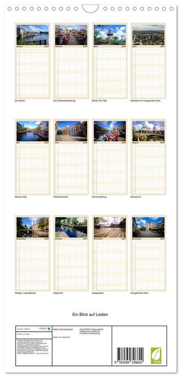 Produktbild: Familienplaner 2027 - Ein Blick auf Leiden mit 5 Spalten (Wandkalender, 21 x 45 cm) CALVENDO
