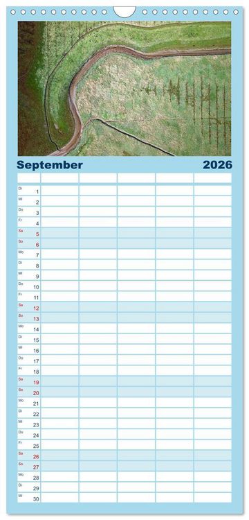 Produktbild: Familienplaner 2026 - neunziggrad I photoart: das wattenmeer von oben mit 5 Spalten (Wandkalender, 21 x 45 cm) CALVENDO