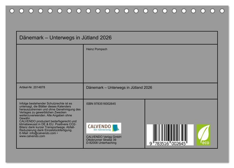 Produktbild: D&auml;nemark &ndash; Unterwegs in J&uuml;tland 2026 (Tischkalender 2026 DIN A5 quer), CALVENDO Monatskalender