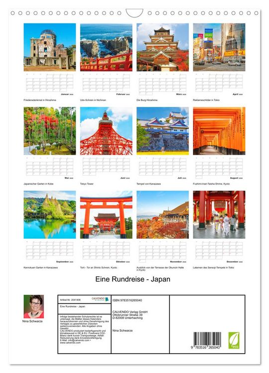 Produktbild: Eine Rundreise - Japan (Wandkalender 2026 DIN A3 hoch), CALVENDO Monatskalender