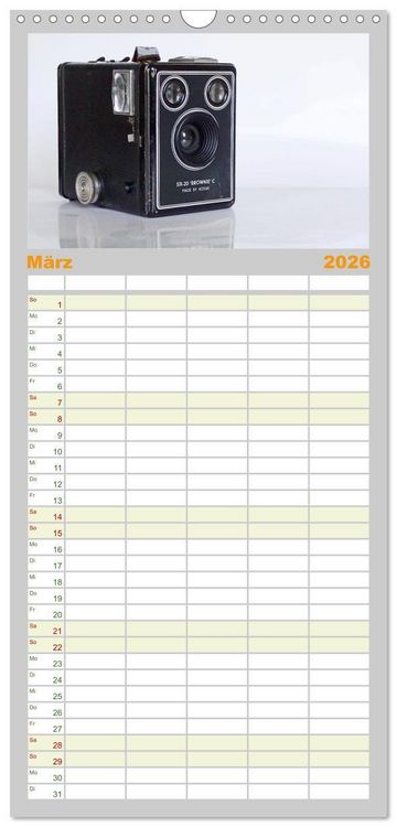 Produktbild: Familienplaner 2026 - Alte Fotoapparate - Kameras von Kodak der Jahre 1905 bis 1977 mit 5 Spalten (Wandkalender, 21 x 45 cm) CALVENDO