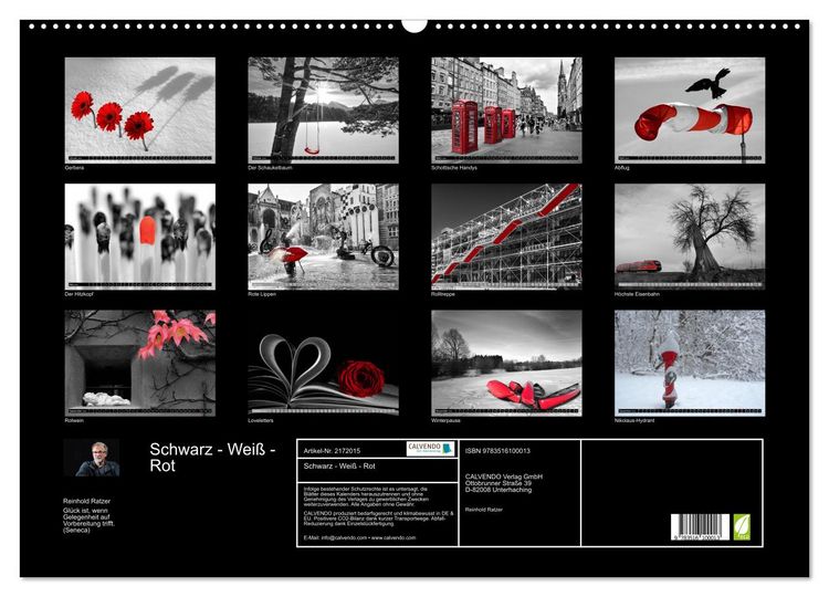 Produktbild: Schwarz - Wei&szlig; - Rot (Wandkalender 2026 DIN A2 quer), CALVENDO Monatskalender