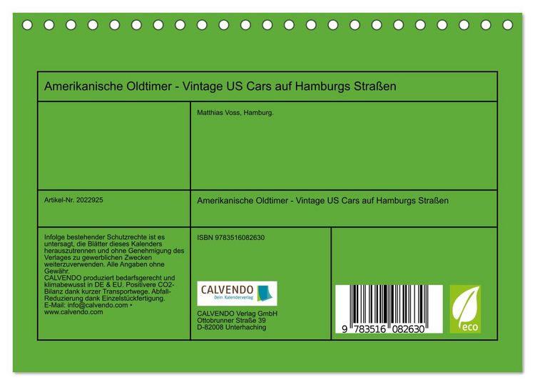 Produktbild: Amerikanische Oldtimer - Vintage US Cars auf Hamburgs Stra&szlig;en (Tischkalender 2026 DIN A5 quer), CALVENDO Monatskalender