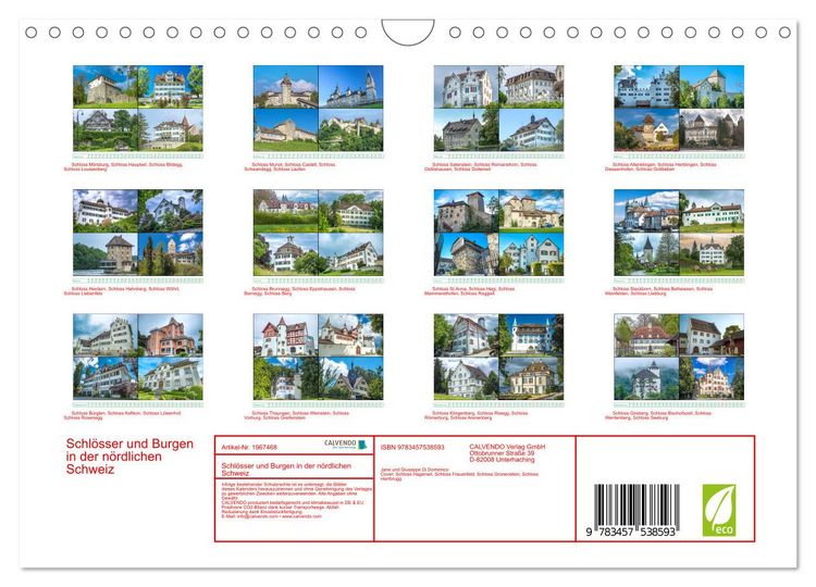 Produktbild: Schl&ouml;sser und Burgen in der n&ouml;rdlichen Schweiz (Wandkalender 2026 DIN A4 quer), CALVENDO Monatskalender