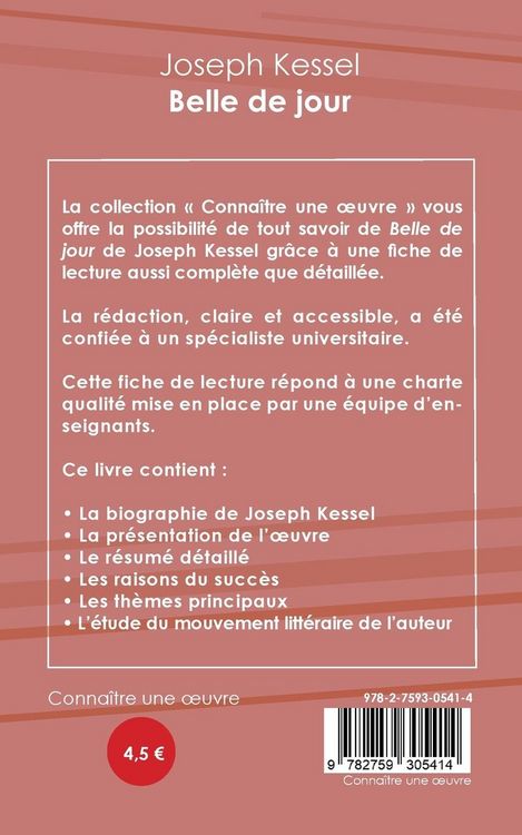Produktbild: Fiche de lecture Belle de jour de Joseph Kessel (Analyse litt&eacute;raire de r&eacute;f&eacute;rence et r&eacute;sum&eacute; complet)