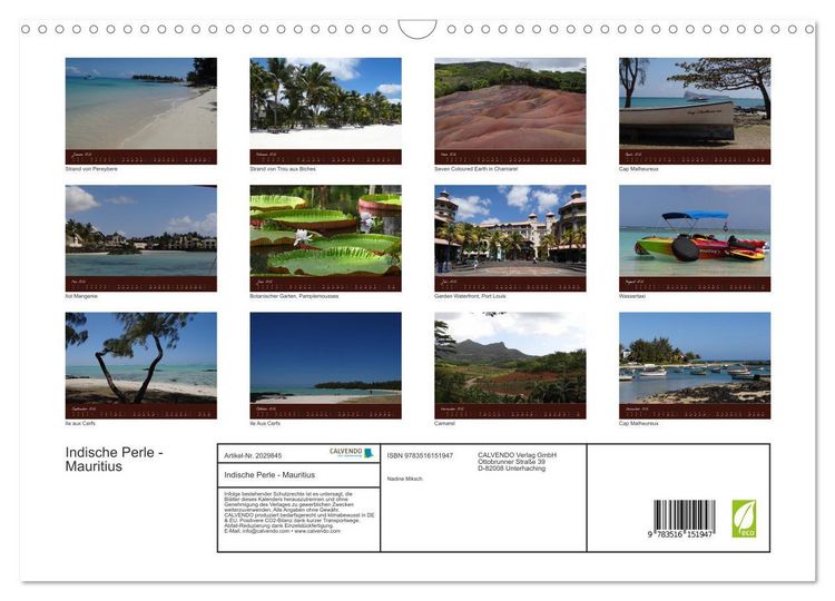 Produktbild: Indische Perle - Mauritius (Wandkalender 2026 DIN A3 quer), CALVENDO Monatskalender