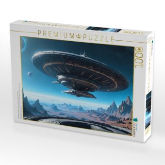Produktbild: CALVENDO Puzzle Untertasse bei der Landung auf einem Alien-Planeten | 1000 Teile Lege-Gr&ouml;&szlig;e 64x48cm Foto-Puzzle f&uuml;r gl&uuml;ckliche Stunden