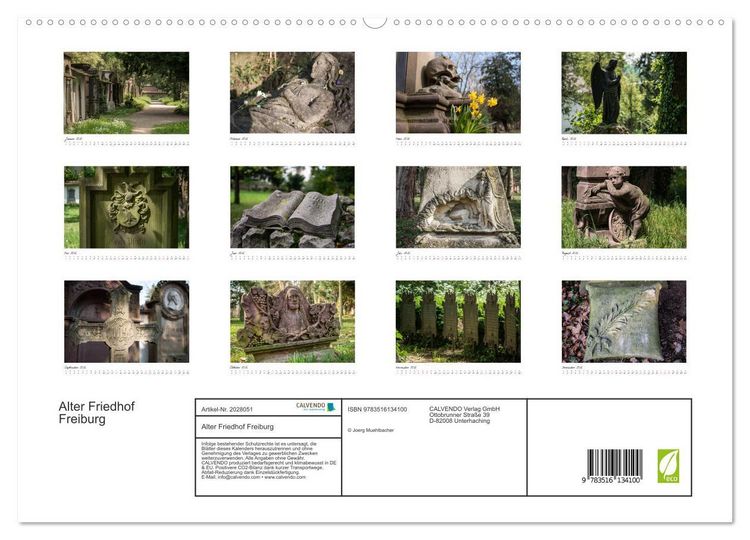 Produktbild: Alter Friedhof Freiburg (hochwertiger Premium Wandkalender 2026 DIN A2 quer), Kunstdruck in Hochglanz