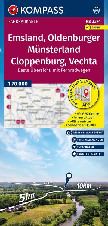Bild vom Artikel KOMPASS Fahrradkarte 3374 Emsland, Oldenburger Münsterland, Cloppenburg, Vechta mit Knotenpunkten 1:70.000 vom Autor 