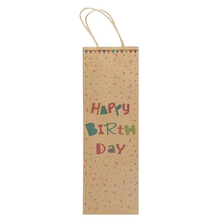 Produktbild: Idena Flaschentasche Happy Birthday braun/rot/gr&uuml;n 12x10x39cm