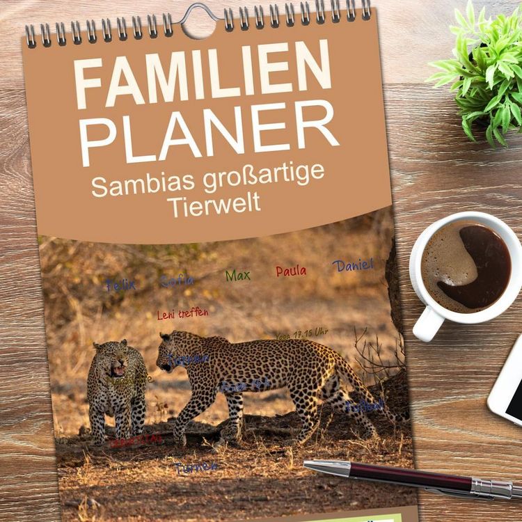 Produktbild: Familienplaner 2026 - Sambias gro&szlig;artige Tierwelt mit 5 Spalten (Wandkalender, 21 x 45 cm) CALVENDO