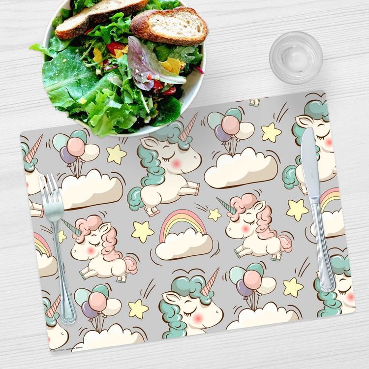 Produktbild: Tischsetmacher Tischset f&uuml;r Kinder S&uuml;&szlig;e Einh&ouml;rner, aus hochwertigem Vinyl , 44 x 32 cm