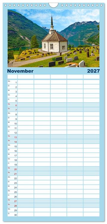 Produktbild: Familienplaner 2027 - K&ouml;nigsroute Norwegens mit 5 Spalten (Wandkalender, 21 x 45 cm) CALVENDO