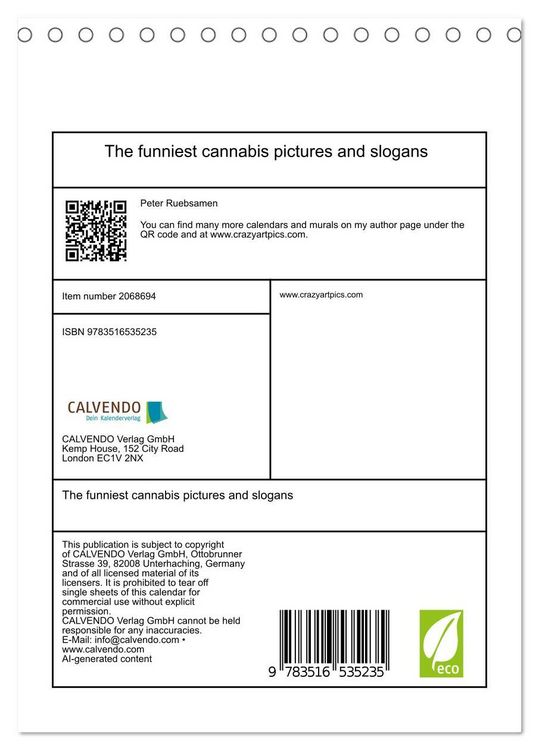 Produktbild: The funniest cannabis pictures and slogans (Desk Calendar 2026 DIN A5 portrait), CALVENDO 12 Month DeskCalendar