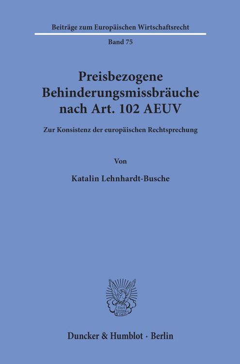 Produktbild: Preisbezogene Behinderungsmissbr&auml;uche nach Art. 102 AEUV.