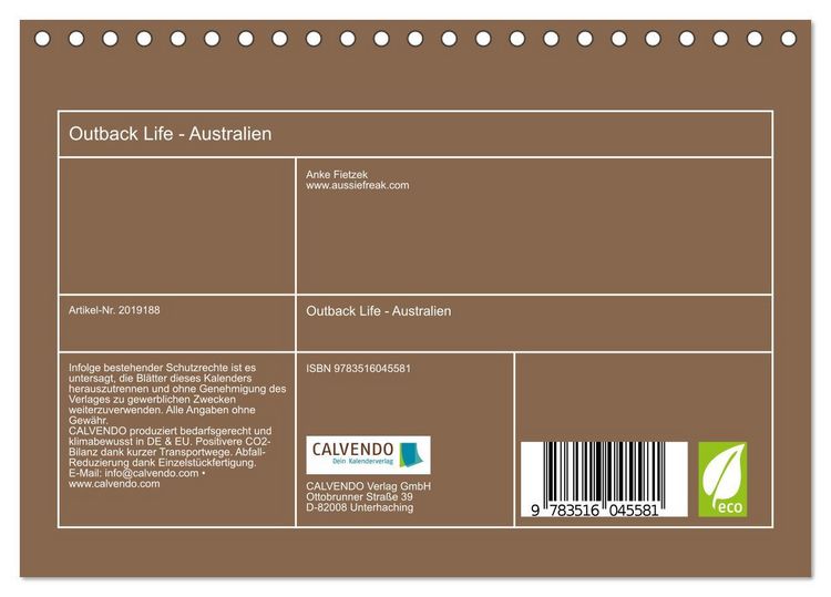 Produktbild: Outback Life - Australien (Tischkalender 2026 DIN A5 quer), CALVENDO Monatskalender