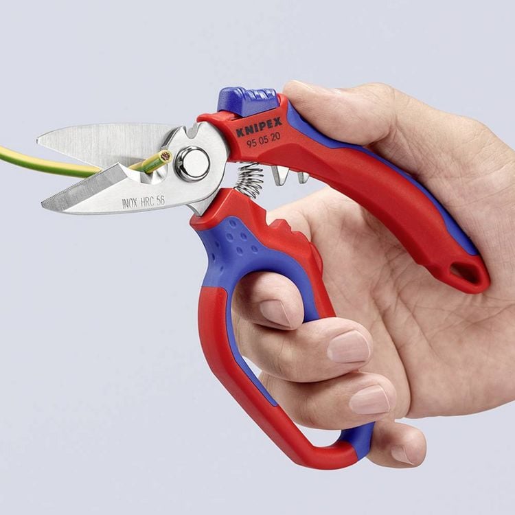 Produktbild: Knipex KNIPEX 95 05 20 SB Gewinkelte Elektrikerschere mit Mehrkomponenten-H&uuml;llen, glasfaserverst&auml;rkt spiegelpoliert 180 mm 95 05 20 SB