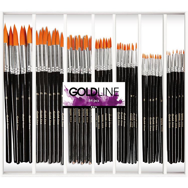 Produktbild: Creativ Company Gold Line Pinsel, Nr. 1+2+4+8+12+18+22, L 17-21 cm, B 1-7 mm, rund, 7x12 Stk