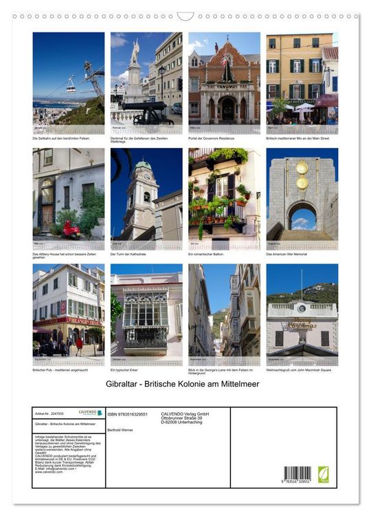 Produktbild: Gibraltar - Britische Kolonie am Mittelmeer (Wandkalender 2026 DIN A2 hoch), CALVENDO Monatskalender